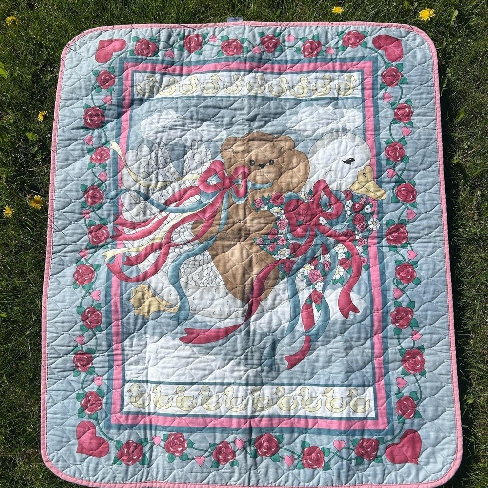 Vintage Daisy Kingdom‎ Goose Bear Ducks Baby Blanket Quilted 35"x41" Cottage 90s - Picture 9 of 10